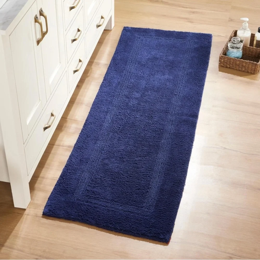 Navy Blue Bath Mat Runner 20” x 60” New reversible machine washable